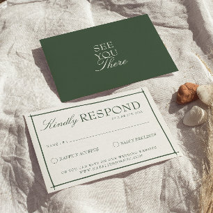 Retro Emerald Green Boho Old Money Wedding RSVP Card