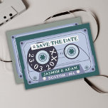 Retro Emerald Green Cassette Tape Wedding Save The Date<br><div class="desc">Retro Emerald Green Cassette Tape Wedding Save the Date Cards - Groovy Vintage Vibes for Your Special Day. Transport your guests back in time with our unique wedding save-the-date cards featuring a bold emerald green, dark green cassette tape design. Embrace the groovy essence of the seventies, nineties, and sixties, as...</div>