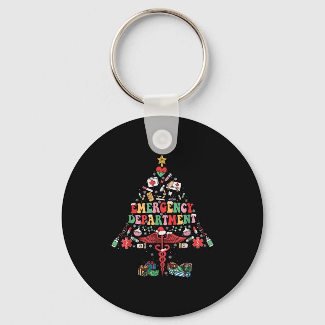 Retro Emergency Department Christmas Tree Er Crew  Key Ring (Front)