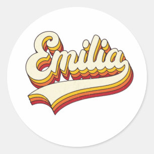Retro Emilia Name 70s Vintage Design Classic Round Sticker