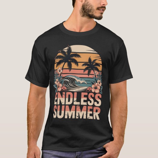 Retro Endless Summer Wave Hibiscus Sunset Graphic  T-Shirt (Front)