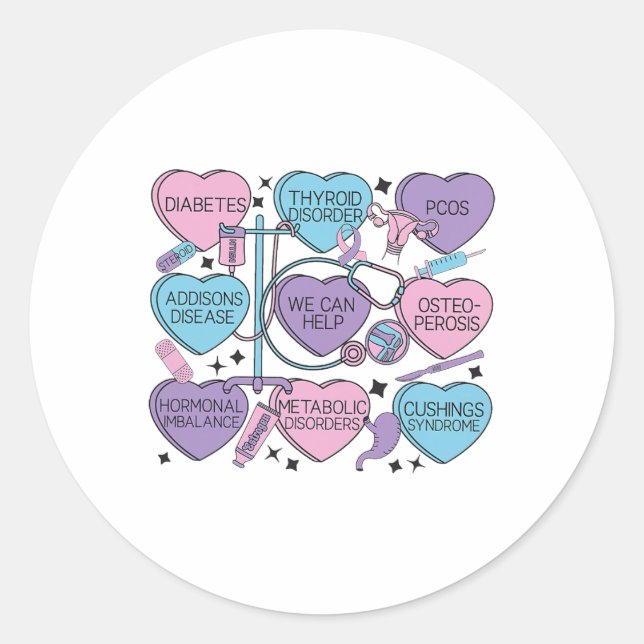 Retro Endocrinology Valentine's Endocrinologist He Classic Round Sticker (Front)