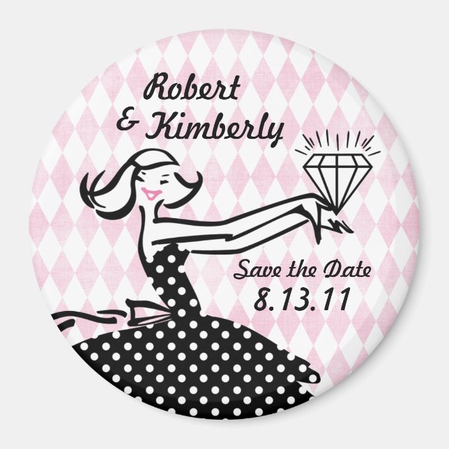Retro Engaged II Save The Date Magnet (Front)