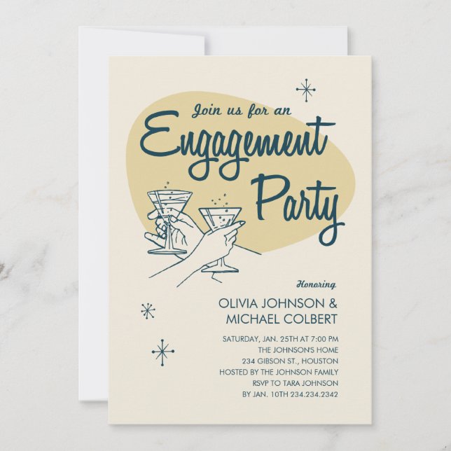 Retro Engagement Party Invitations (Front)