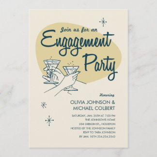 Retro Engagement Party Invitations