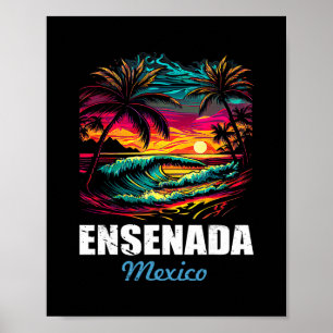 Retro Ensenada Mexico Sunset Vintage Vacation Souv Poster