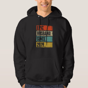 Retro Epic Husband Since 2019 3rd Wedding Aniversa Hoodie