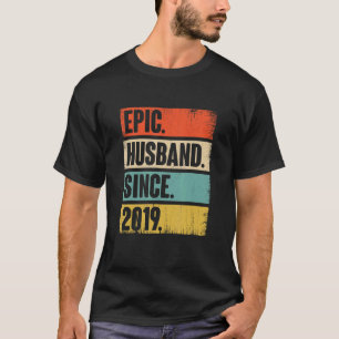 Retro Epic Husband Since 2019 3rd Wedding Aniversa T-Shirt