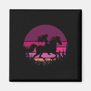Retro Equestrian Girls Horses Vintage Girl Riding Magnet