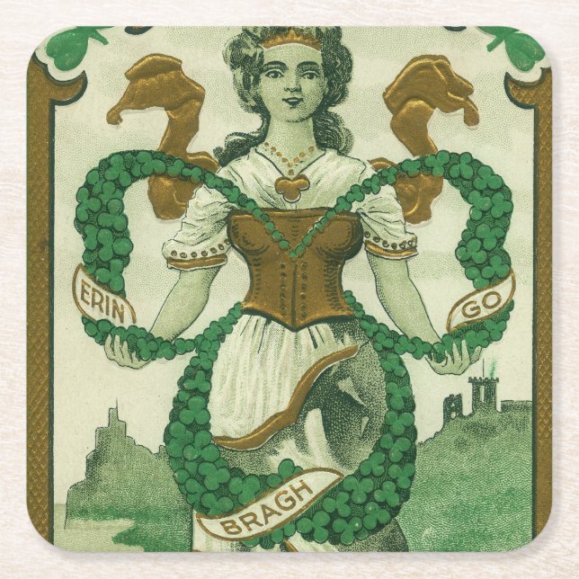 Retro - Erin Go Braugh. St. Patricks Day Greetings Square Paper Coaster (Front)