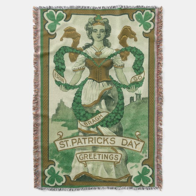 Retro - Erin Go Braugh. St. Patricks Day Greetings Throw Blanket (Front Vertical)