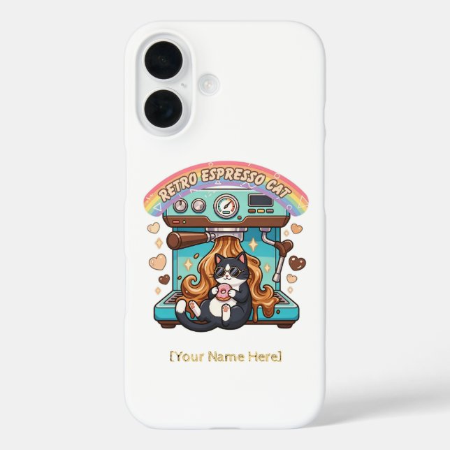 Retro Espresso Cat Coffee Barista Personalised Case-Mate iPhone Case (Back)