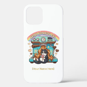Retro Espresso Cat Coffee Barista Personalised iPhone 12 Case