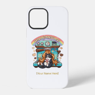Retro Espresso Cat Coffee Barista Personalised iPhone 12 Case