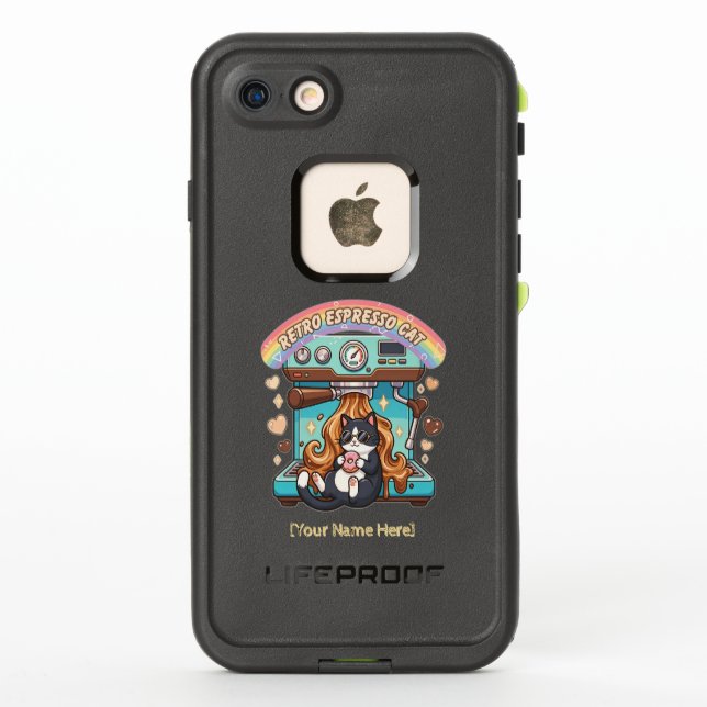 Retro Espresso Cute Cat Coffee Personalised LifeProof iPhone Case (Back)