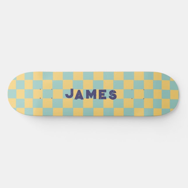 retro esthetic blue checkerboard pattern skateboard (Horz)