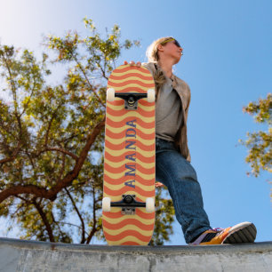 retro esthetic trippy swirly stripes personalized skateboard