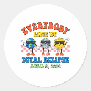 Retro Everybody Line Up Total Solar Eclipse 2024 E Classic Round Sticker