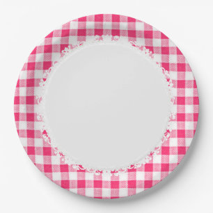 Retro-Everyday_Picnic_Pink-Check_Plaid Paper Plate