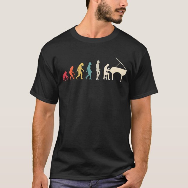 Retro Evolution Piano Player Pianist Classical Mus T-Shirt (Front)