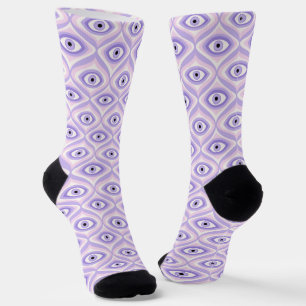 Retro Eye Pattern In Pastel Purple Socks