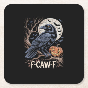 Retro F-Caw-F Bird Crow Funny Crow Bird Cawing Gru Square Paper Coaster