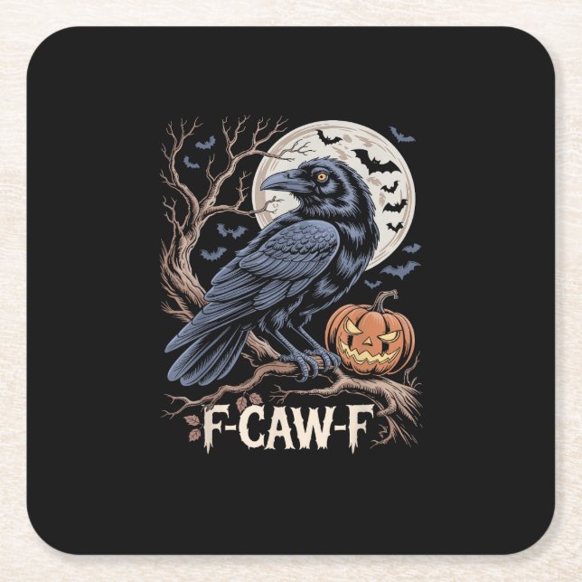 Retro F-Caw-F Bird Crow Funny Crow Bird Cawing Gru Square Paper Coaster (Front)