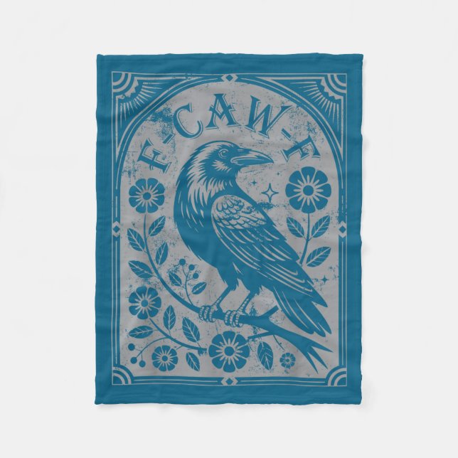 Retro F-caw-f Black Crow Flowers Art Funny Bird Sa Fleece Blanket (Front)