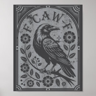 Retro F-caw-f Black Crow Flowers Art Funny Bird Sa Poster