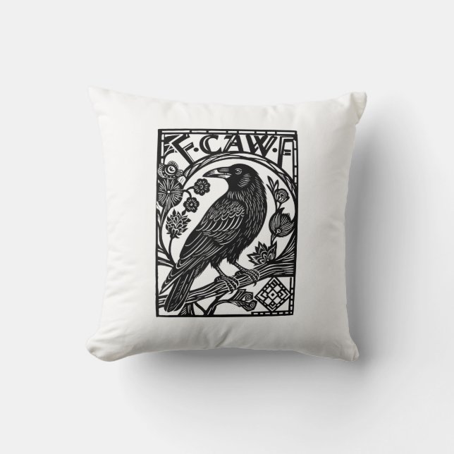 Retro F Caw F Crow Funny Saying Meme Design Cushion (Front)