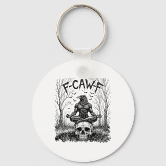 Retro F-caw-f Saying Meme Black Crow Yoga Seated M Key Ring