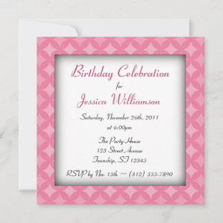 Retro Fab Square Pink Birthday Party Invitations