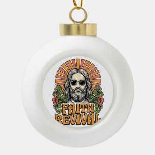 Retro Faith Revival Christian Engraving Vector Ceramic Ball Christmas Ornament