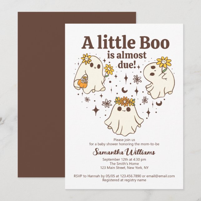 Retro Fall A Little Boo Is Almost Due Baby Shower Invitation (Front/Back)