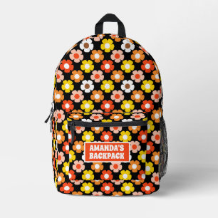 Retro Fall Autumn Flowers Pattern Black Printed Backpack
