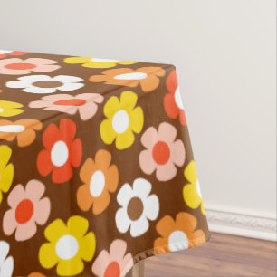 Retro Fall Autumn Flowers Pattern Brown Tablecloth