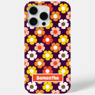 Retro Fall Autumn Flowers Pattern Purple iPhone 15 Pro Max Case