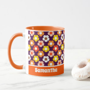 Retro Fall Autumn Flowers Pattern Purple Mug