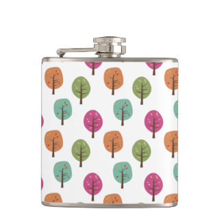 Retro Fall Autumnal Trees Pattern Hip Flask