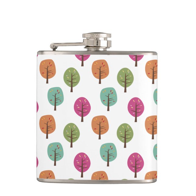 Retro Fall Autumnal Trees Pattern Hip Flask (Front)