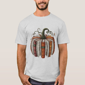 Retro Fall Book Pumpkin PNG: Halloween Teacher Shi T-Shirt