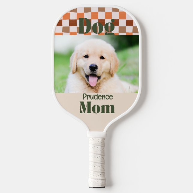 Retro Fall Chequerboard Dog Mum Pet Photo Pickleball Paddle (Front)