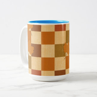 Retro Fall Chequerboard Pumpkin Pattern Two-Tone Coffee Mug