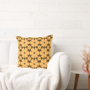 Retro Fall Daisy Floral Pattern Warm Earthy Brown Cushion