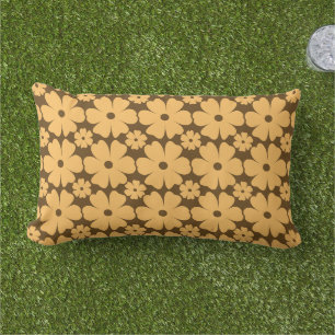 Retro Fall Daisy Floral Pattern Warm Earthy Brown Lumbar Cushion