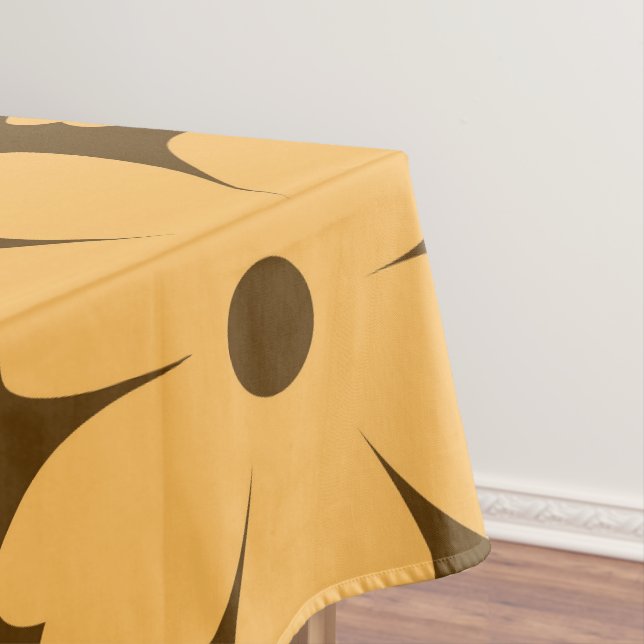 Retro Fall Daisy Floral Pattern Warm Earthy Brown Tablecloth (In Situ)