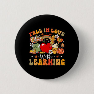 Retro Fall In Love With Learning Autumn Pumpkin Te 6 Cm Round Badge