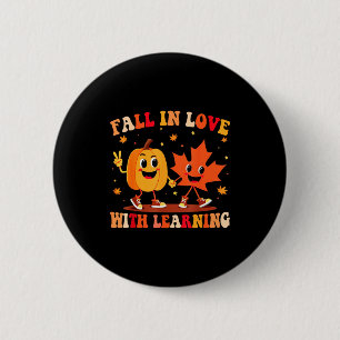Retro Fall In Love With Learning Autumn Pumpkin Te 6 Cm Round Badge