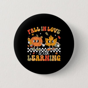 Retro Fall In Love With Learning Autumn Pumpkin Te 6 Cm Round Badge
