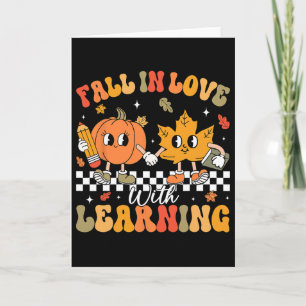 Retro Fall In Love With Learning Autumn Pumpkin Te Card